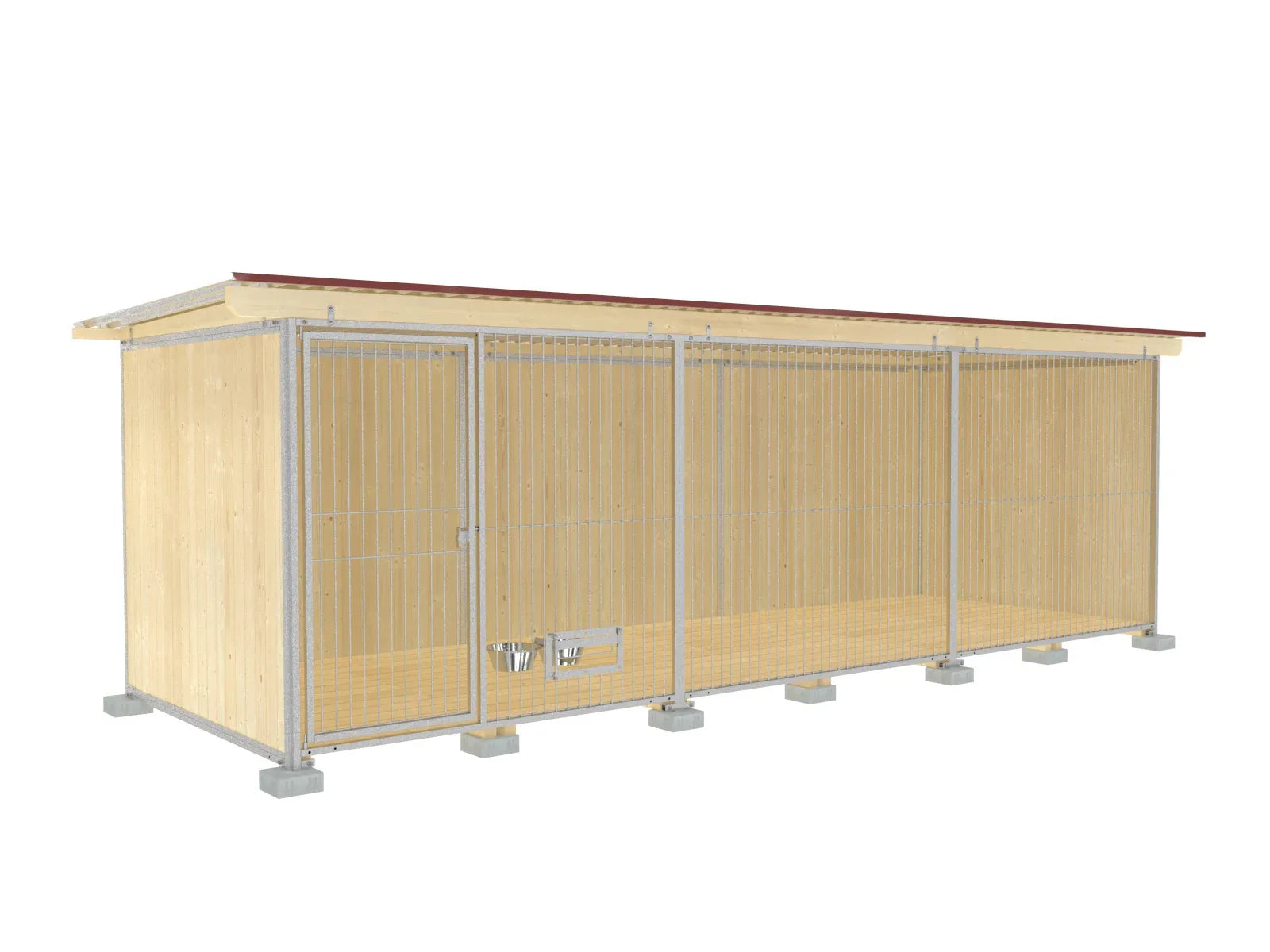 Hundezwinger mit Futternäpfe eingebaut in eine Zwingerwand