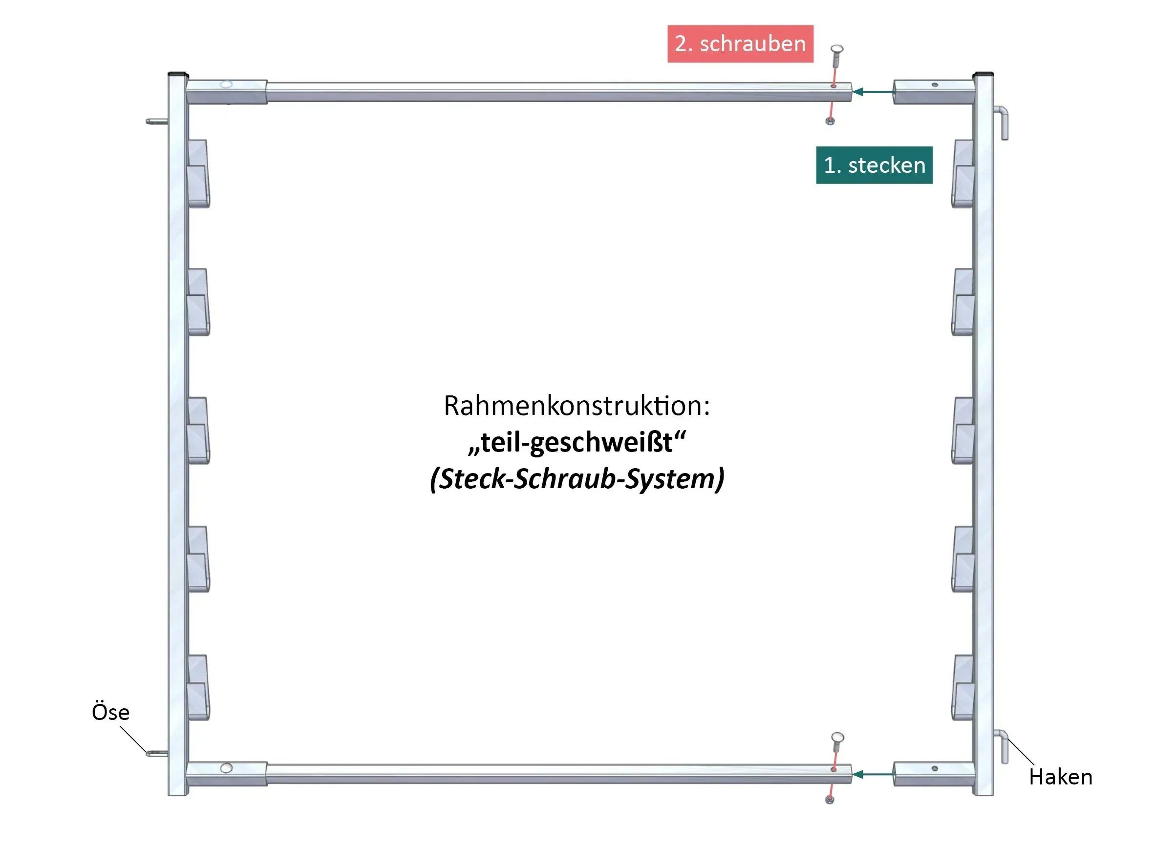 Komposter-Rahmen teil-geschweißt als Steck-Schraub-System