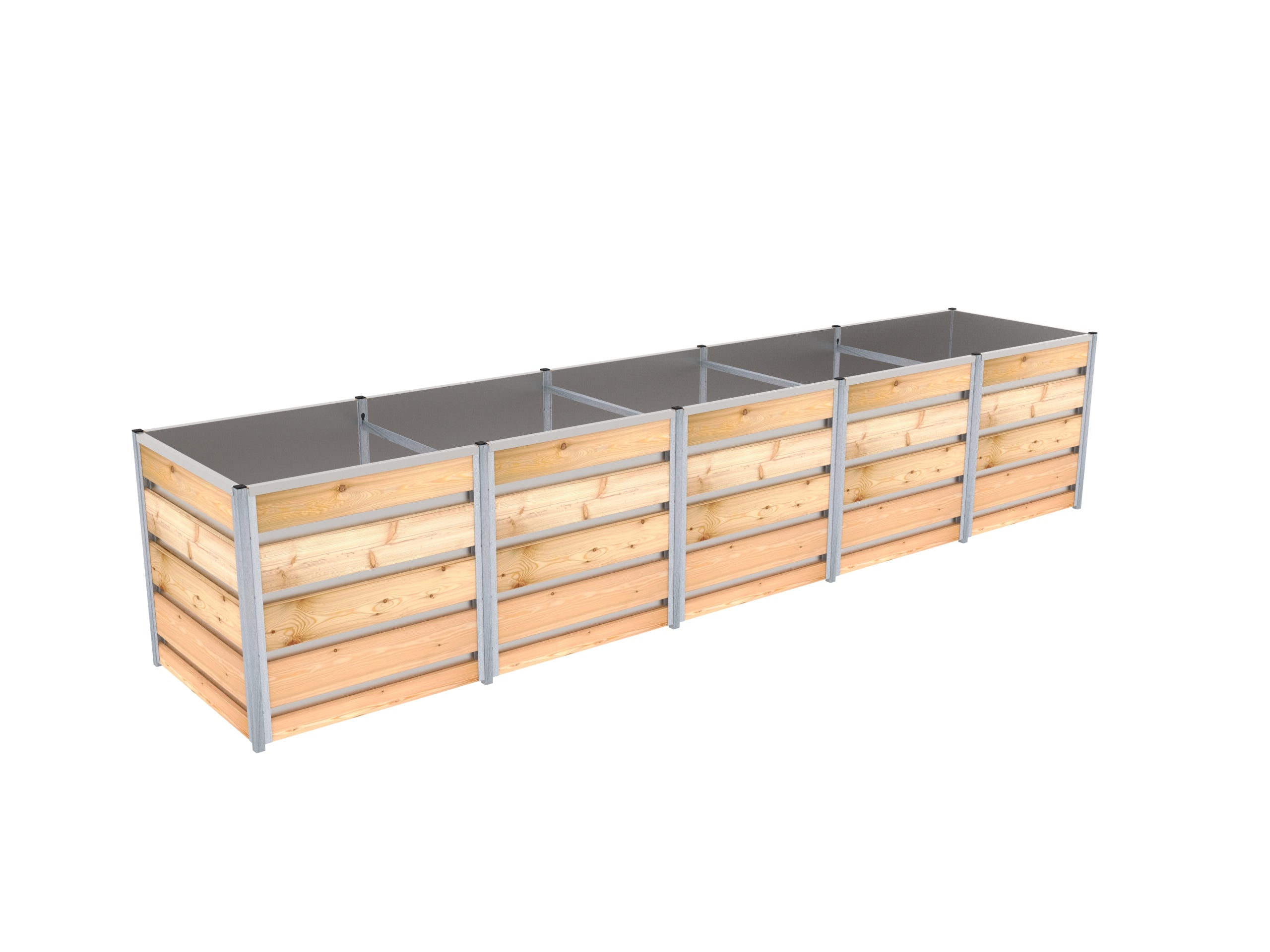 Hochbeet aus Lärchen-Holz in gerader Form mit der Breite 0,84 m und der Länge 4,11 m, die Höhe beträgt 83 cm, Innenverkleidung aus verzinktem Blech
