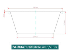 Zeichnung einer Edelstahlschüssel Fassungsvermögen 3,5 Liter
