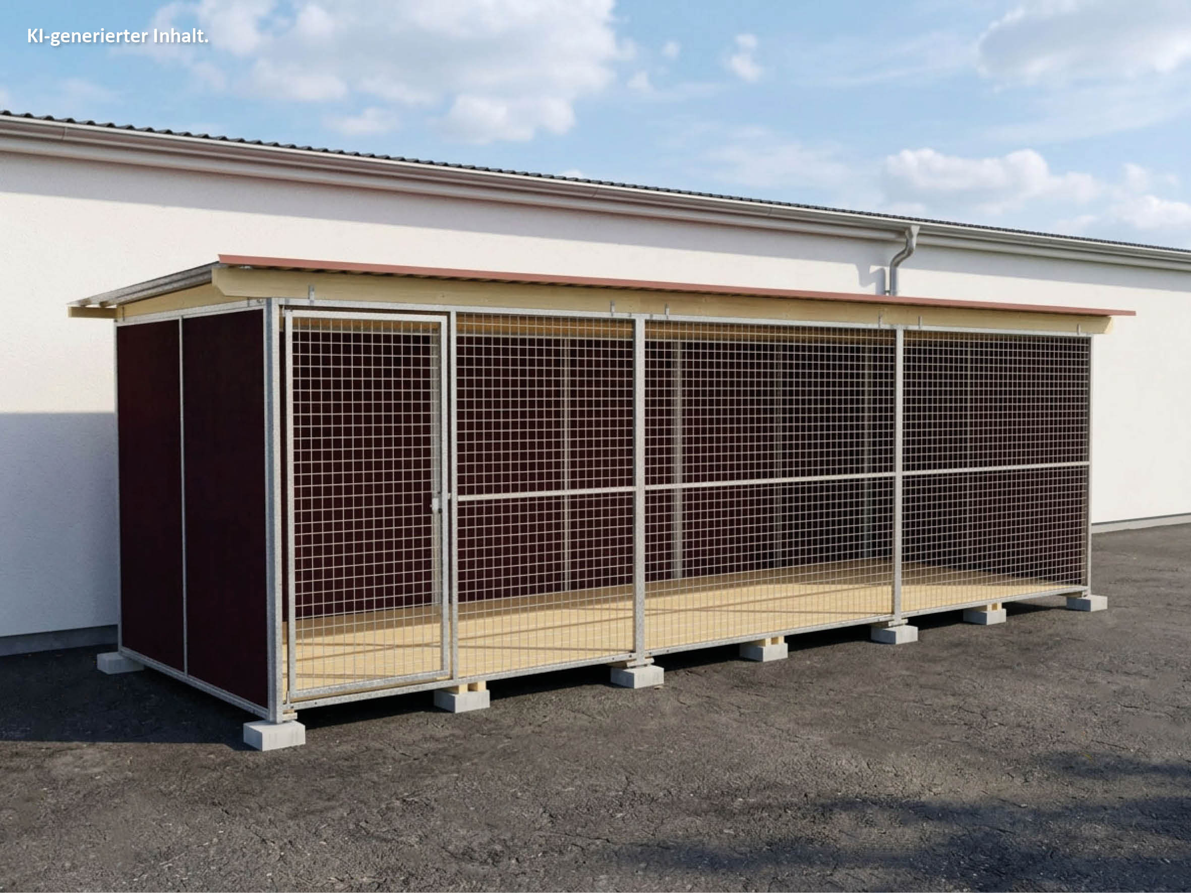Nato-Hundezwinger 2 x 6 m mit  Gitterfront, Dach und Holzboden