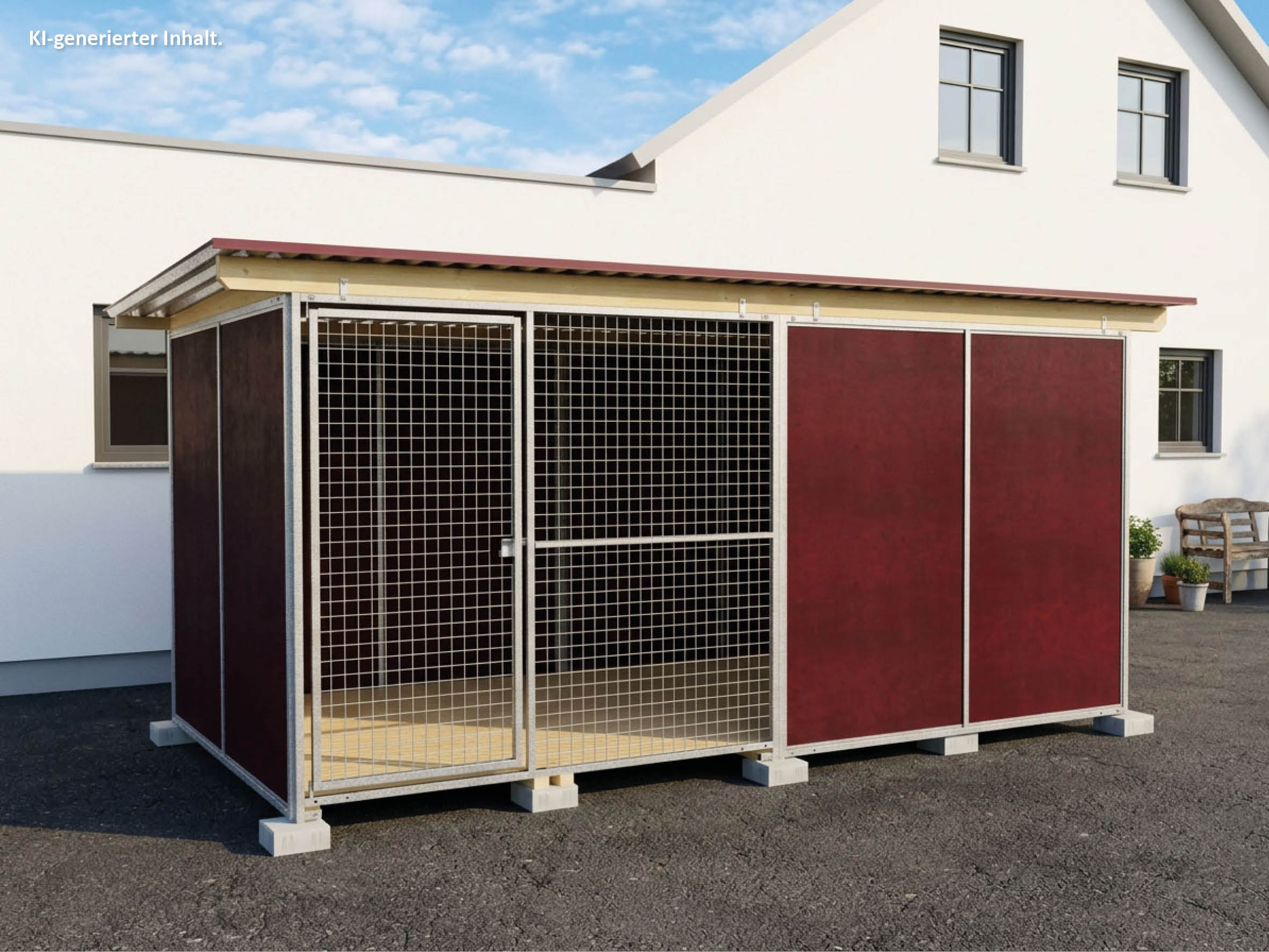 Nato-Hundezwinger 2 x 4 m mit Schutzecke, Gitterfront, Dach und Holzboden