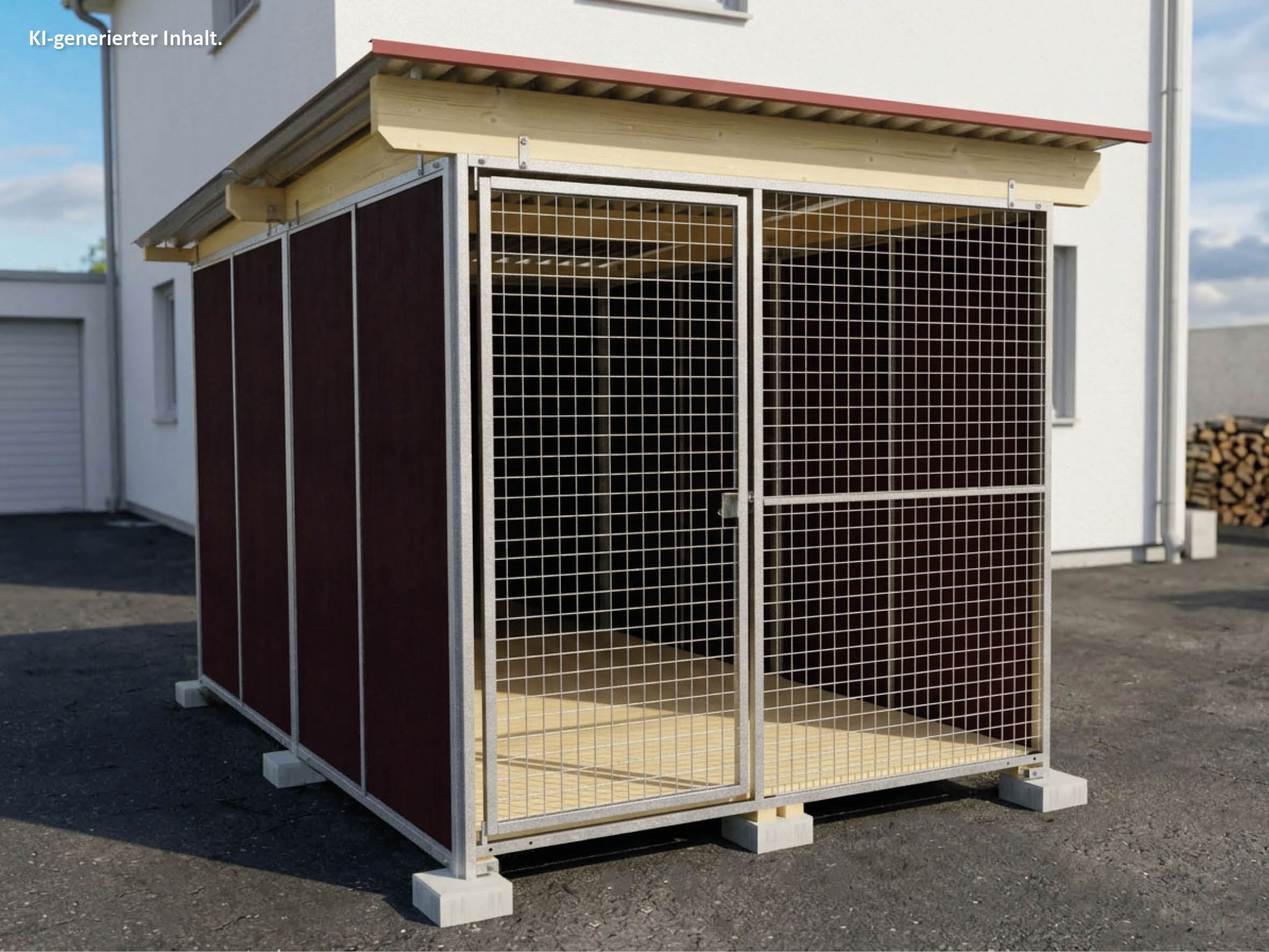 Nato-Hundezwinger Tiefbau 3 x 2 m mit  Gitterfront, Dach und Holzboden