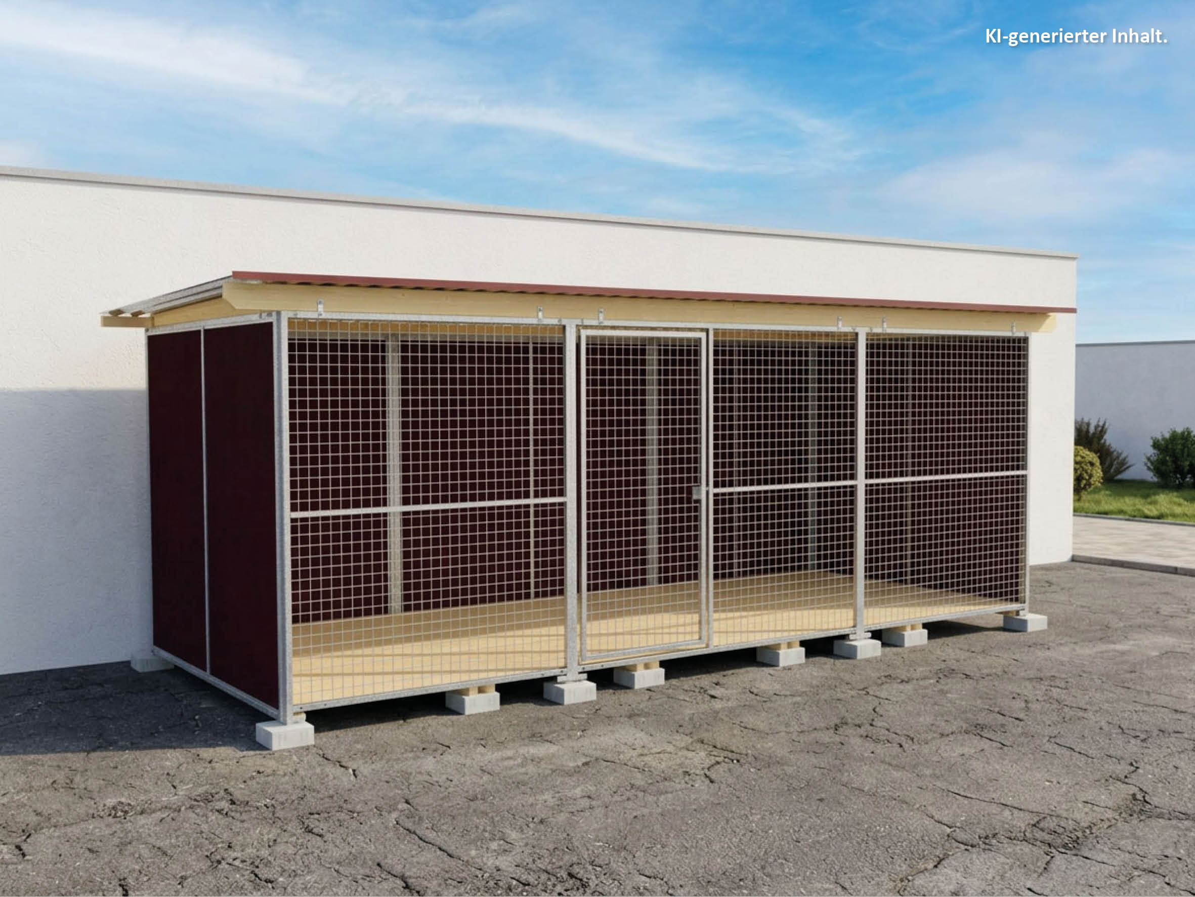 Nato-Hundezwinger 2 x 5 m mit  Gitterfront, Dach und Holzboden