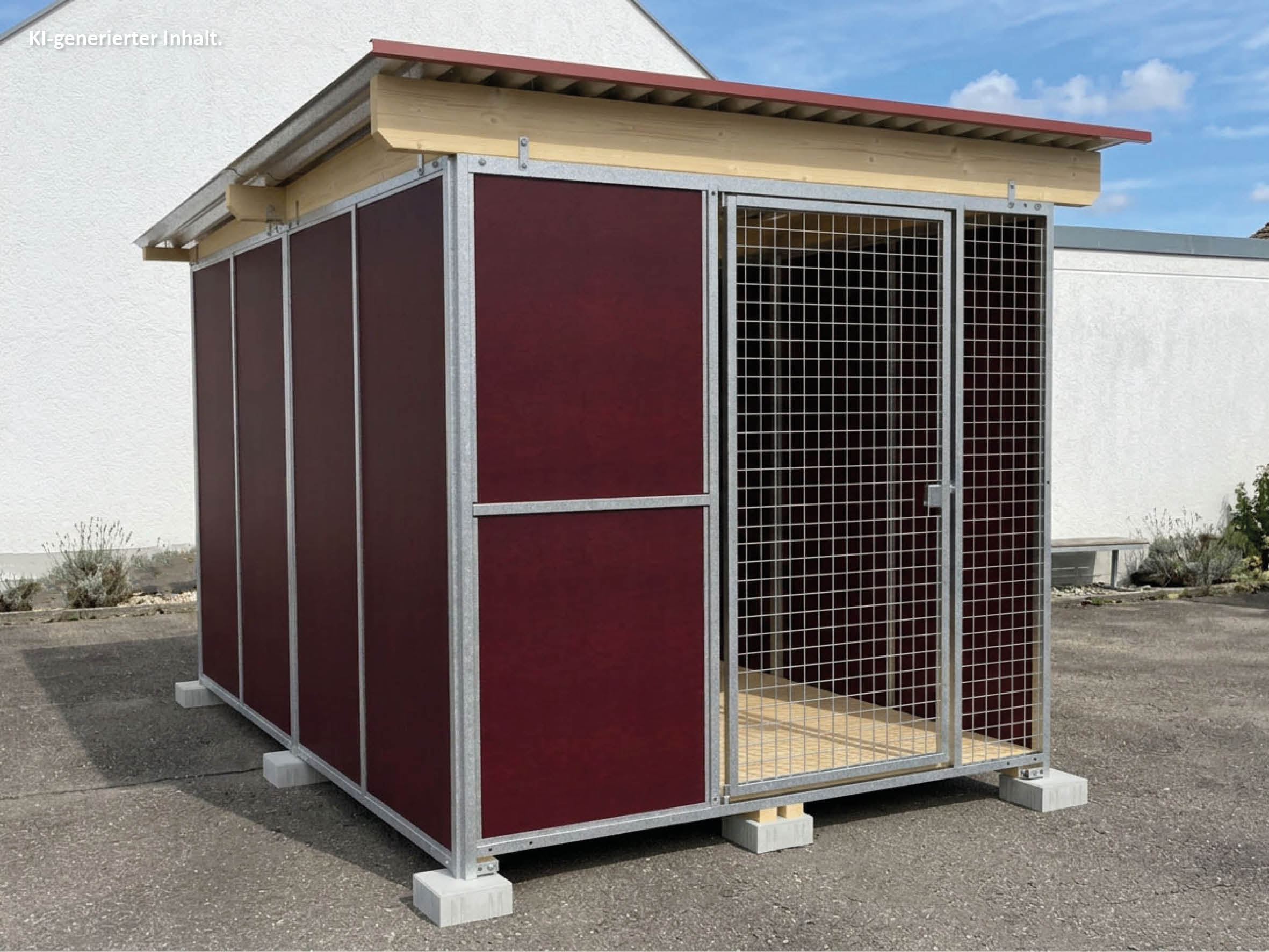 Nato-Hundezwinger Tiefbau Vollschutz 3 x 2 m mit Gitterfront, Dach und Holzboden