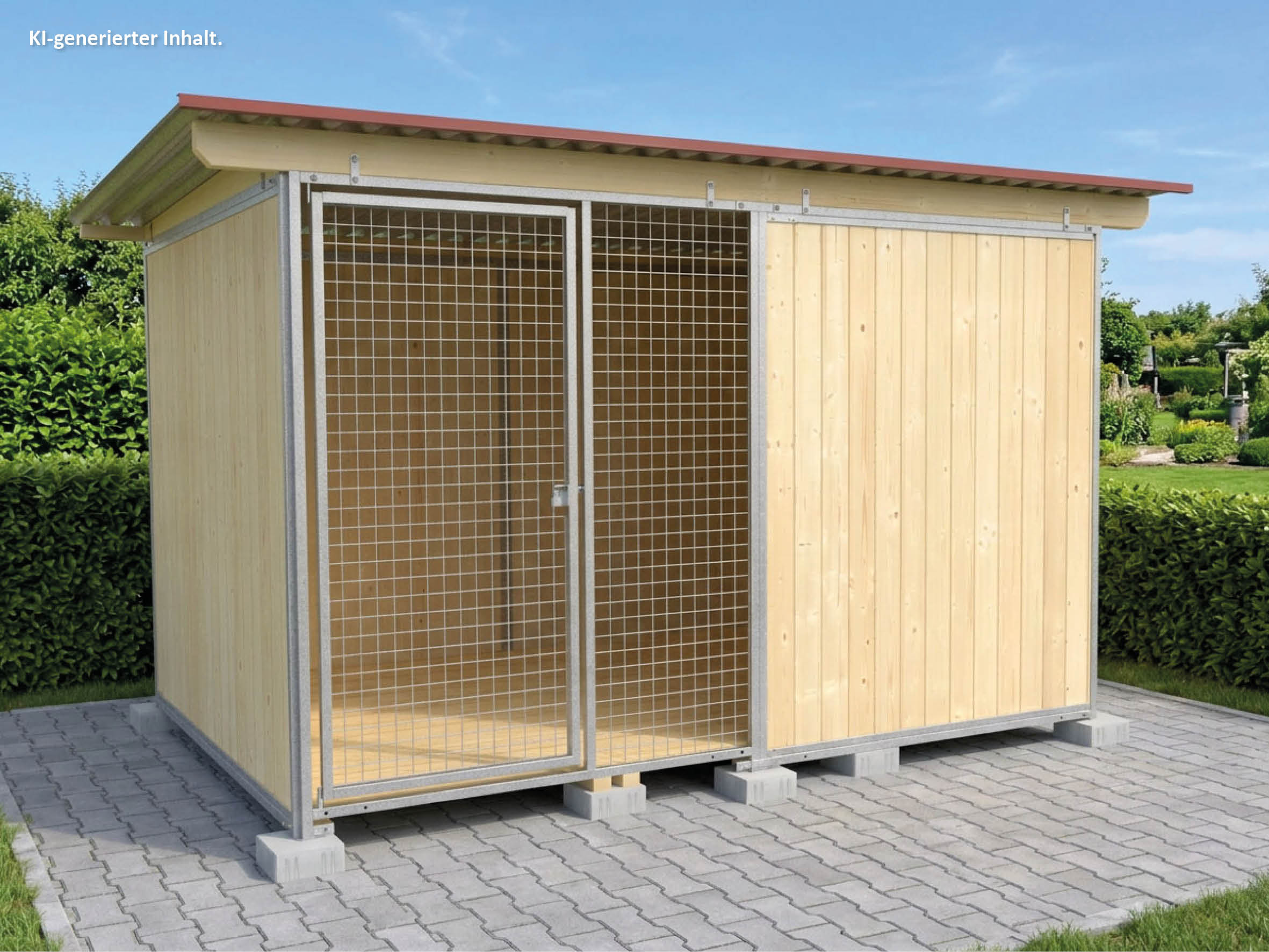 Hundezwinger mit Schutzecke 2 x 3 m mit Dach und Holzboden