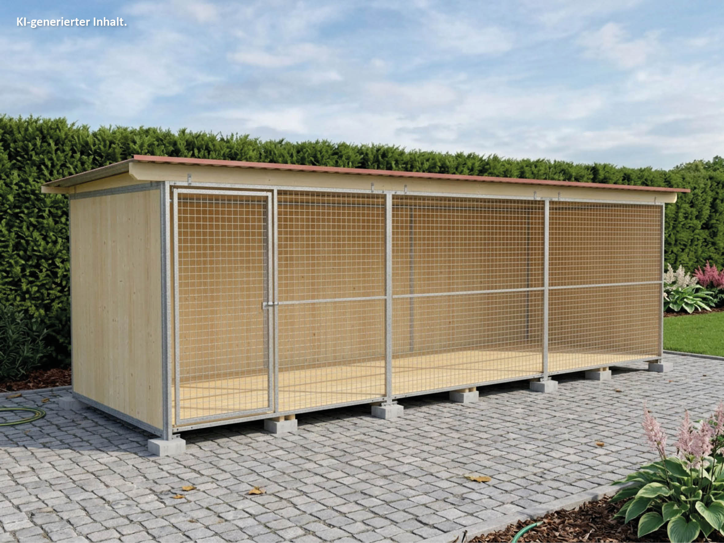 Hundezwinger Breitbau 2 x 6 m mit Gitterfront, Dach und Holzboden