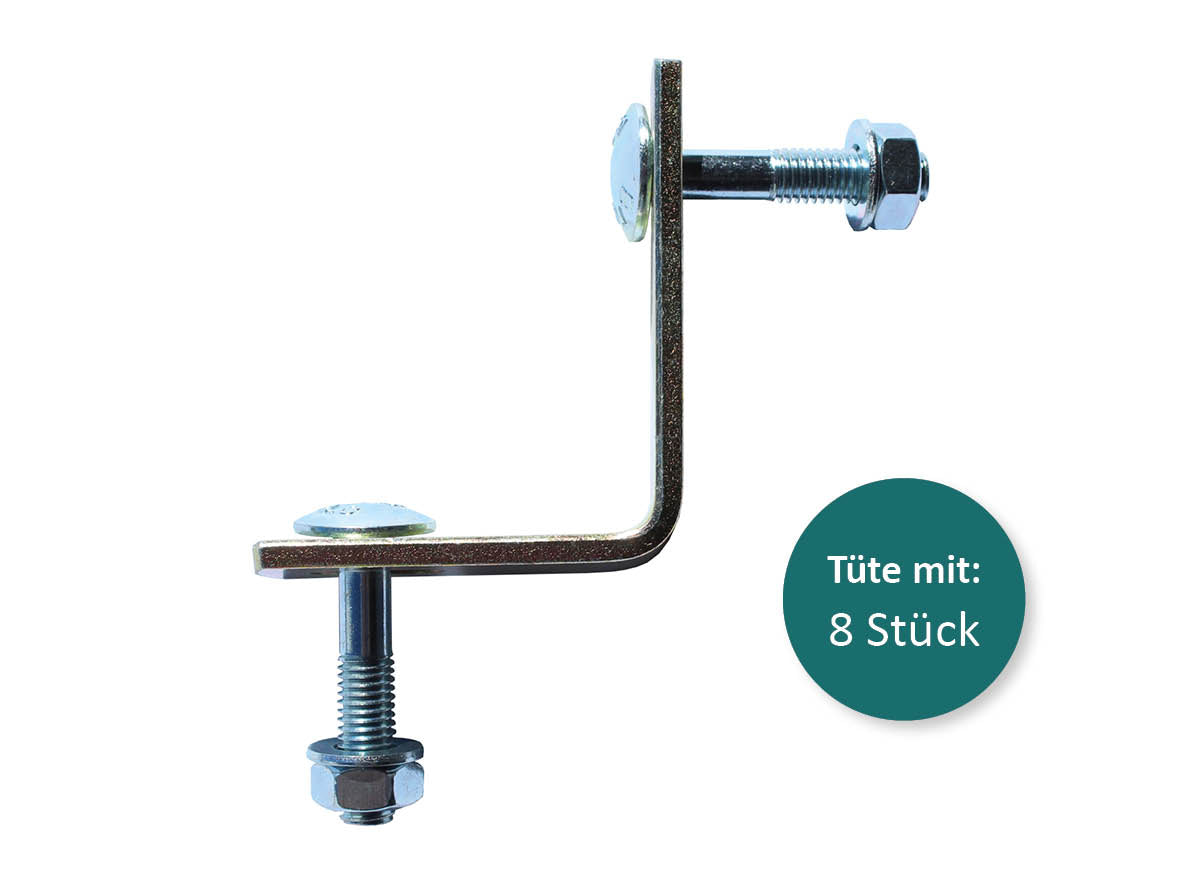 acht verzinkte Verbindungwinkel für unsere Zwingerelemente