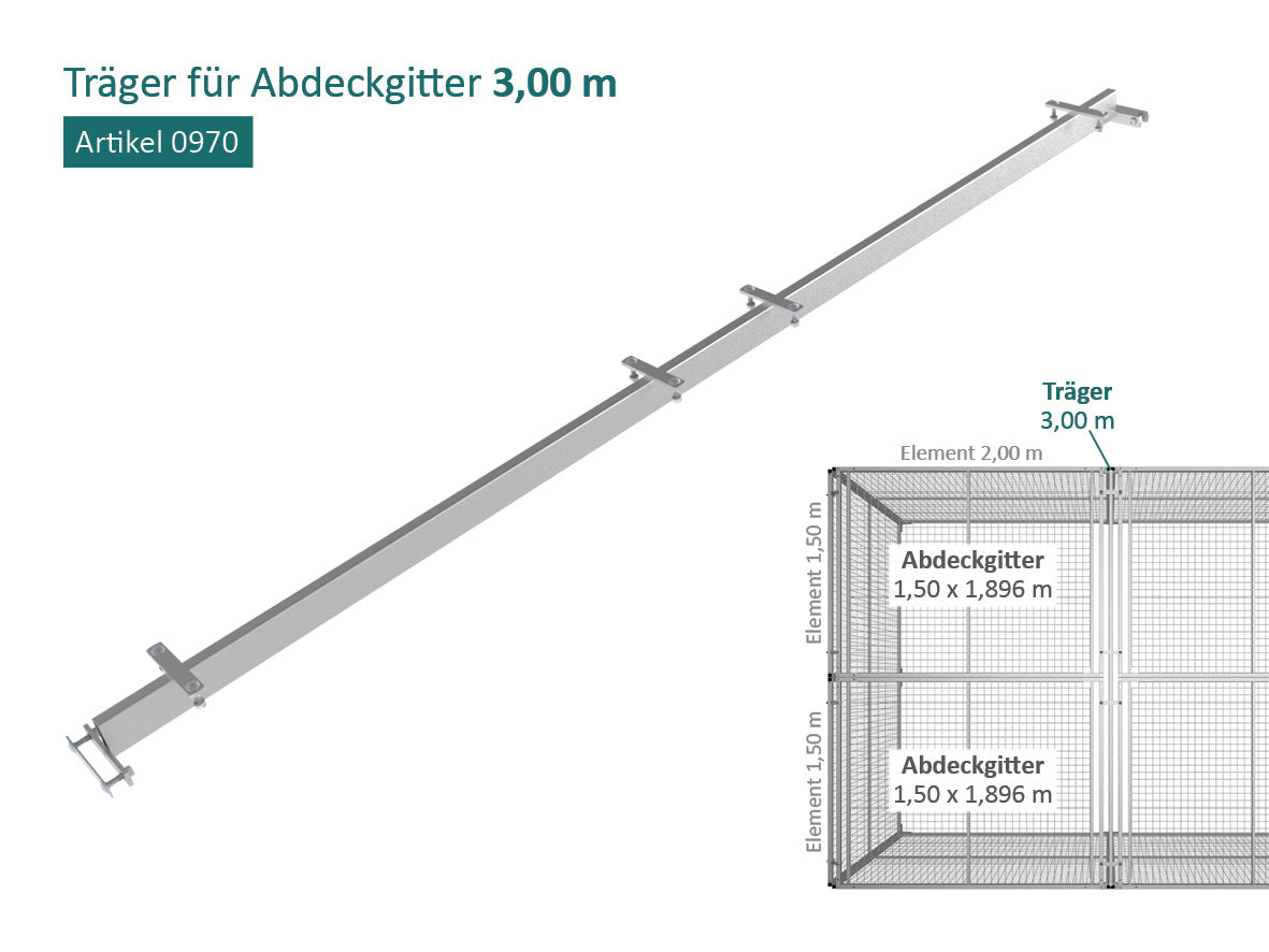 Metallträger für Hundeausläufe mit Abdeckgitter aus Stahl
