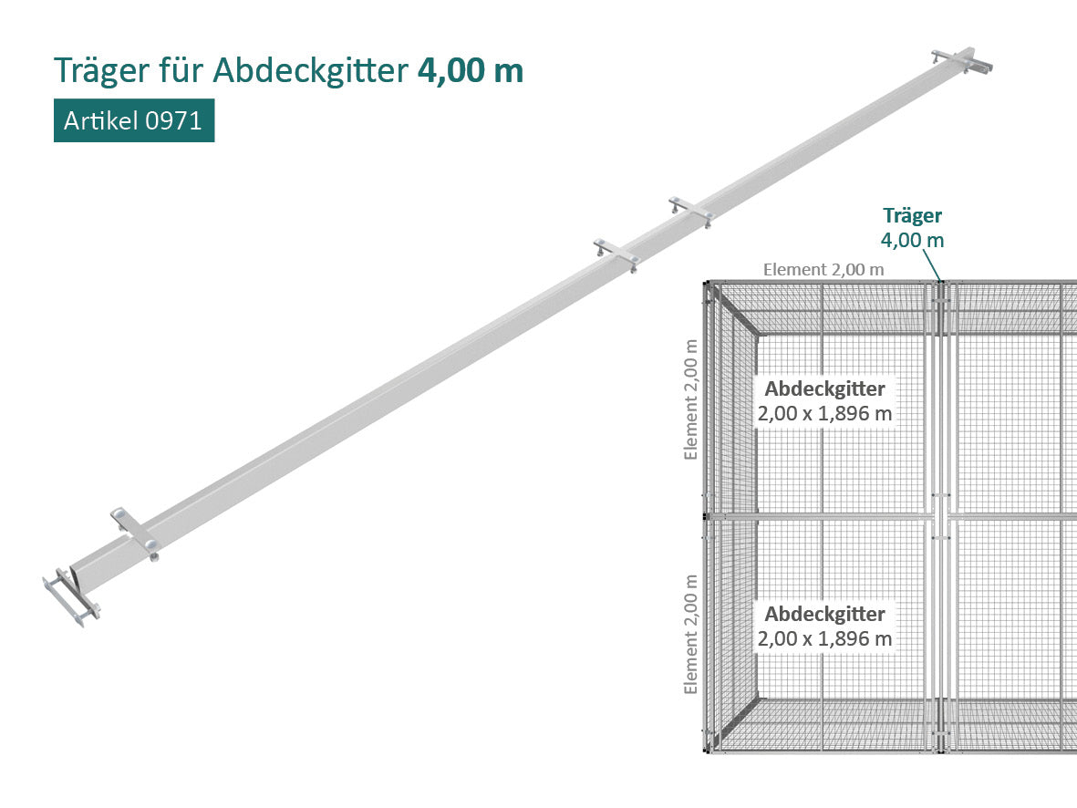 Metalltraverse aus verzinktem Stahlrohren eingebaut in einem Zwingerauslauf