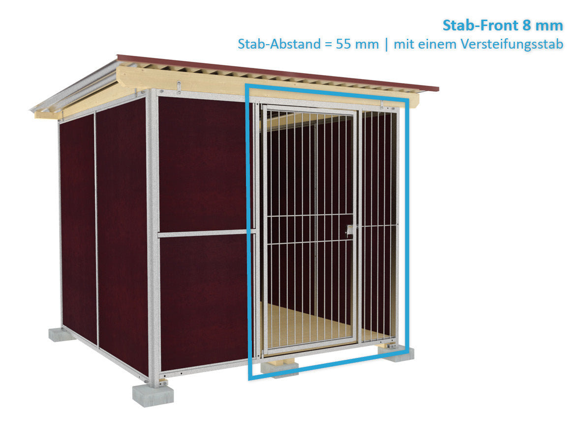 Stabiler Hundezwinger mit Holzboden aufgestellt auf Fundamentsteinen