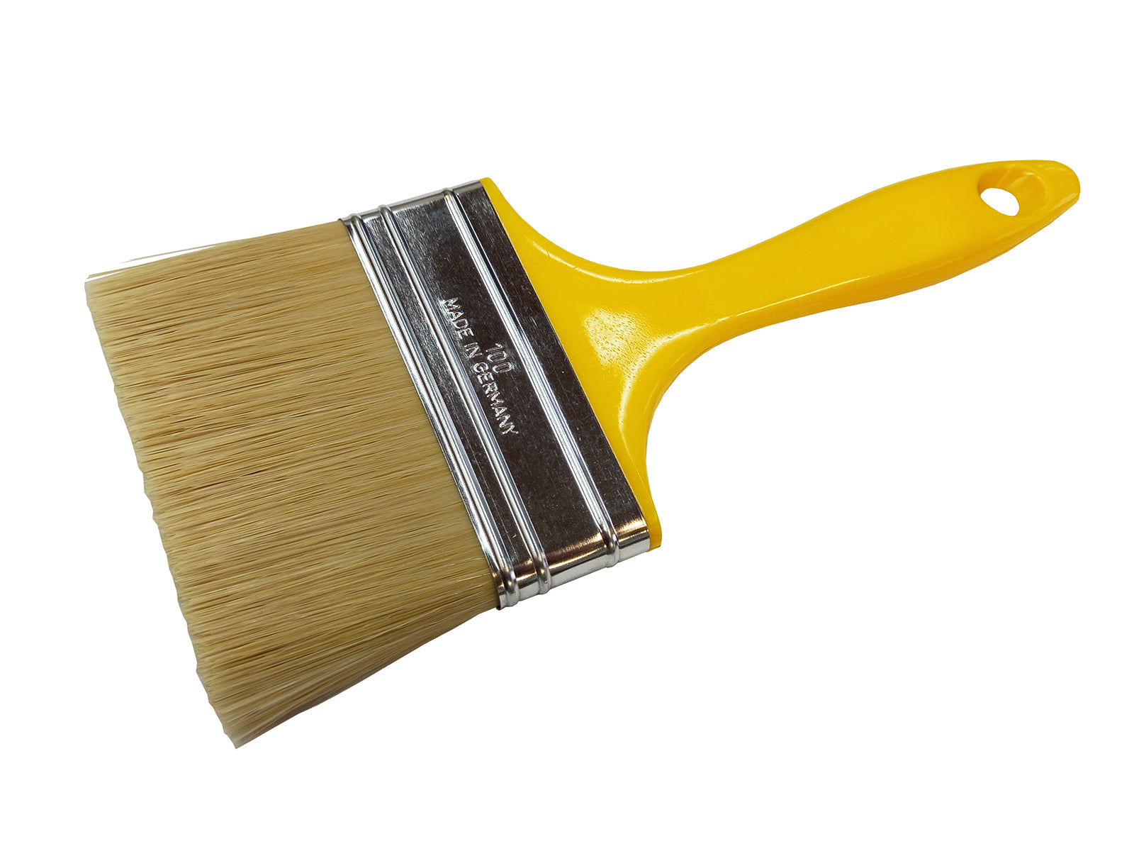 Pinsel mit gelben Griff und hellen Kunststoffborsten