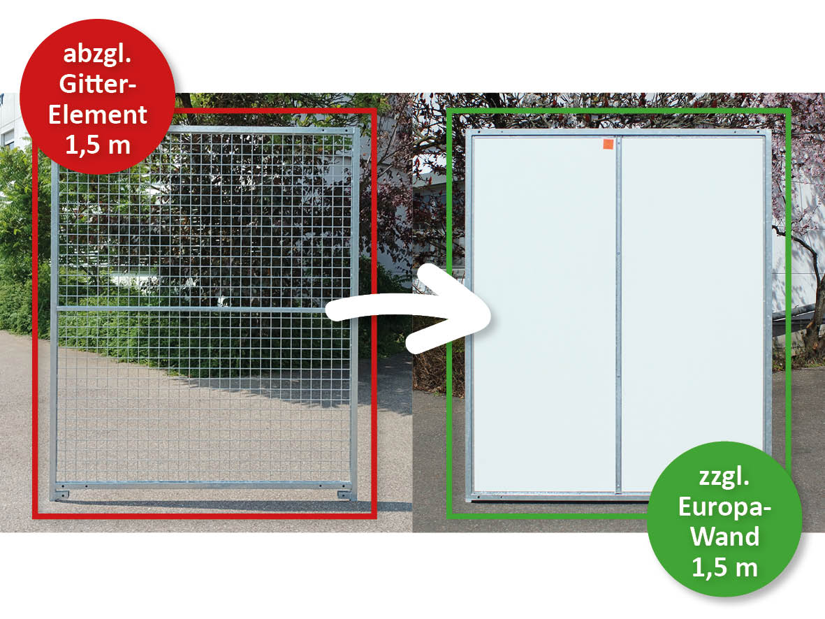 Gitterelement und weiße Sichtschutzwand im vergleich aufgestellt, zum tauschen im Hauptprodukt