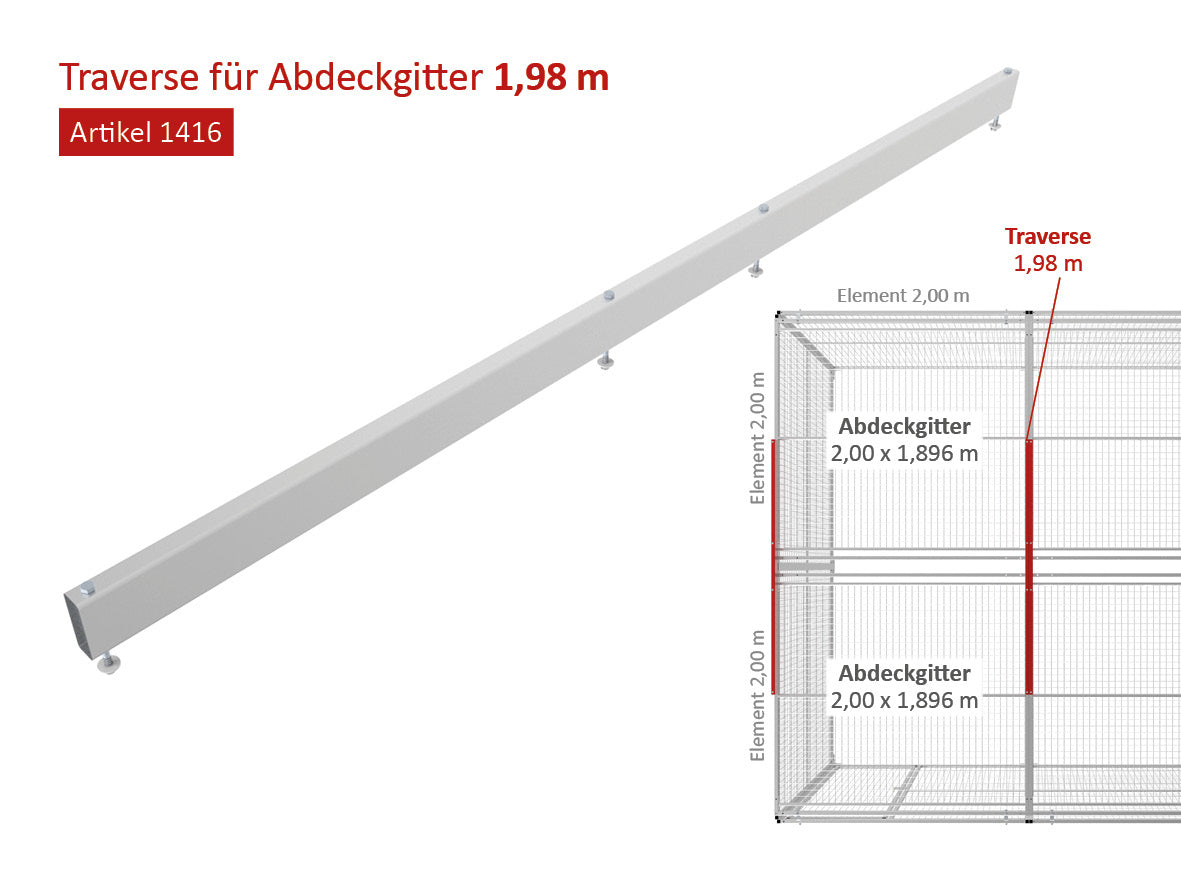 Traverse aus verzinktem 4-Kantrohr mit Befestigungsschrauben