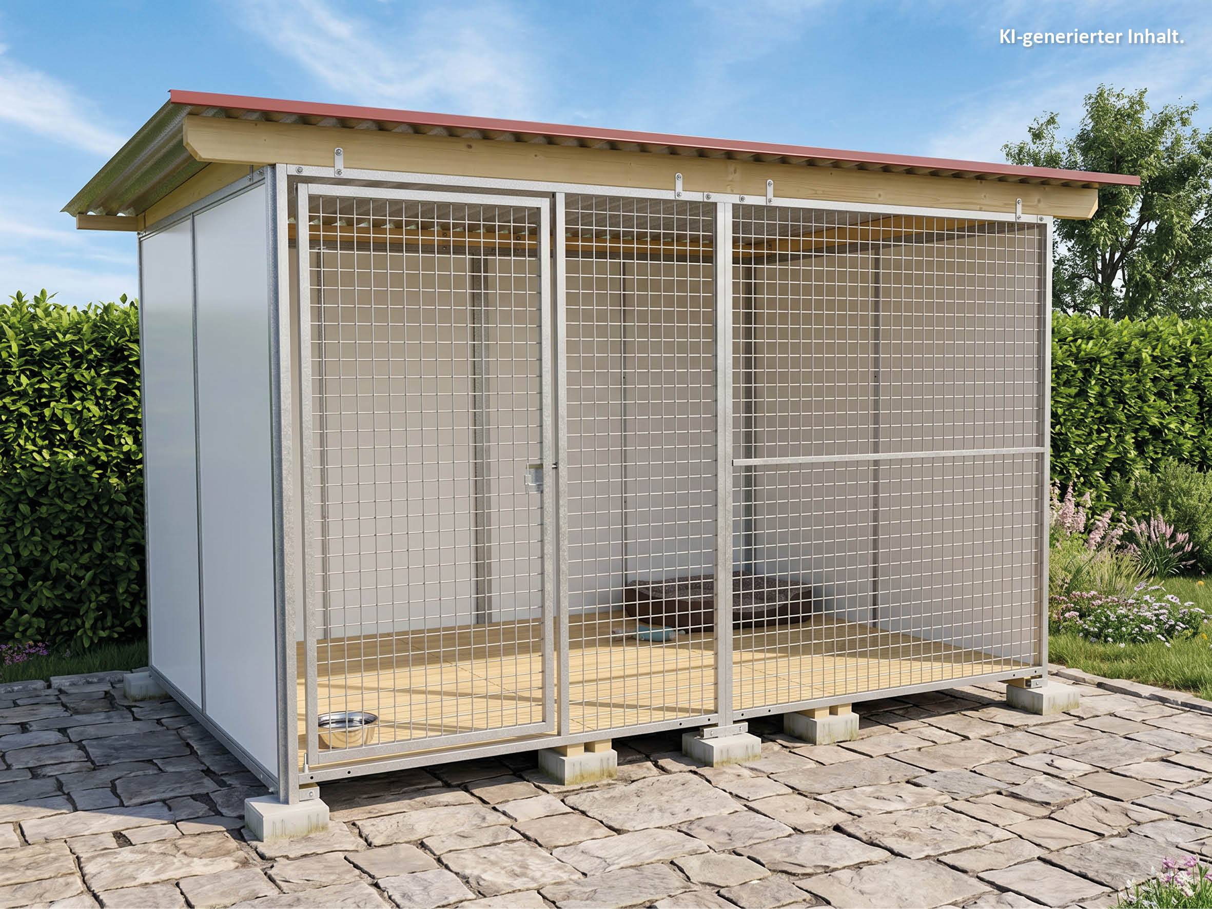 Europa-Zwinger 2 x 3 m mit Gitterfront, Dach und Holzboden