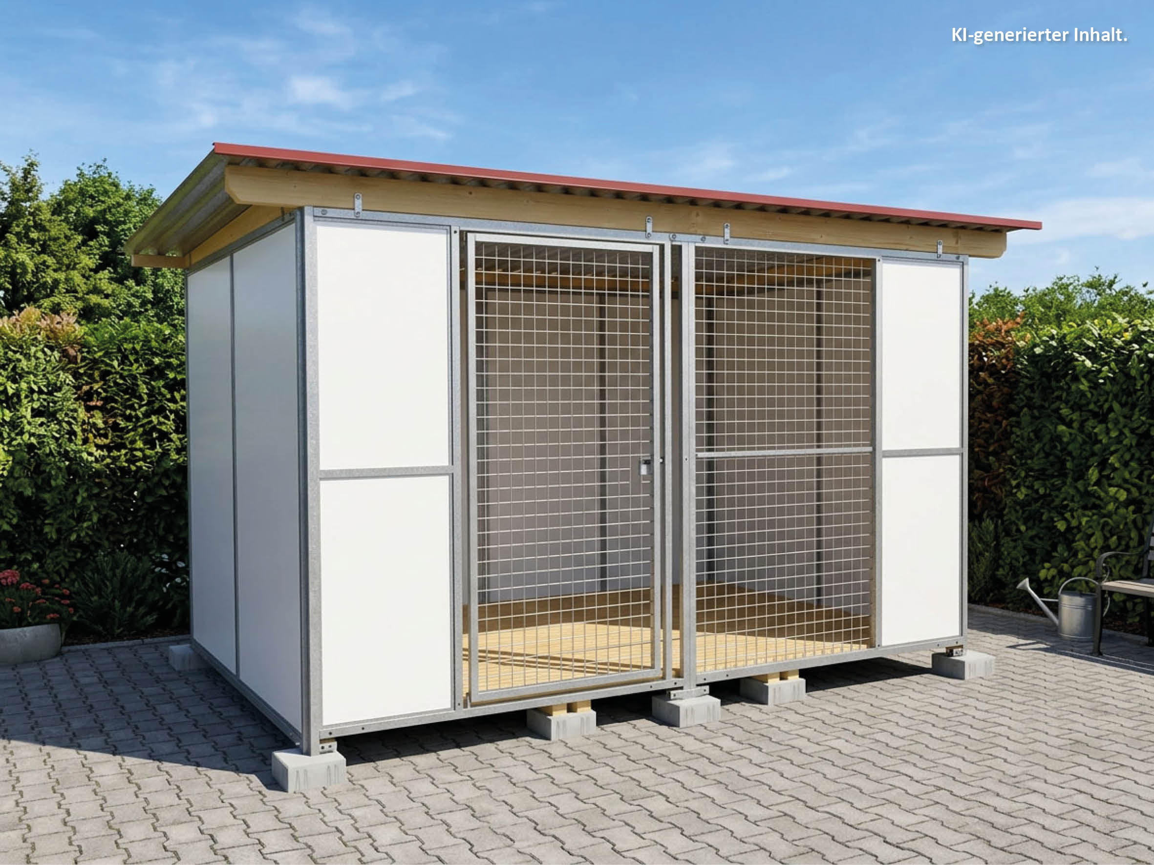 Europa-Hundezwinger 2 x 3 m Vollschutz mit Gitterfront, Dach und Holzboden