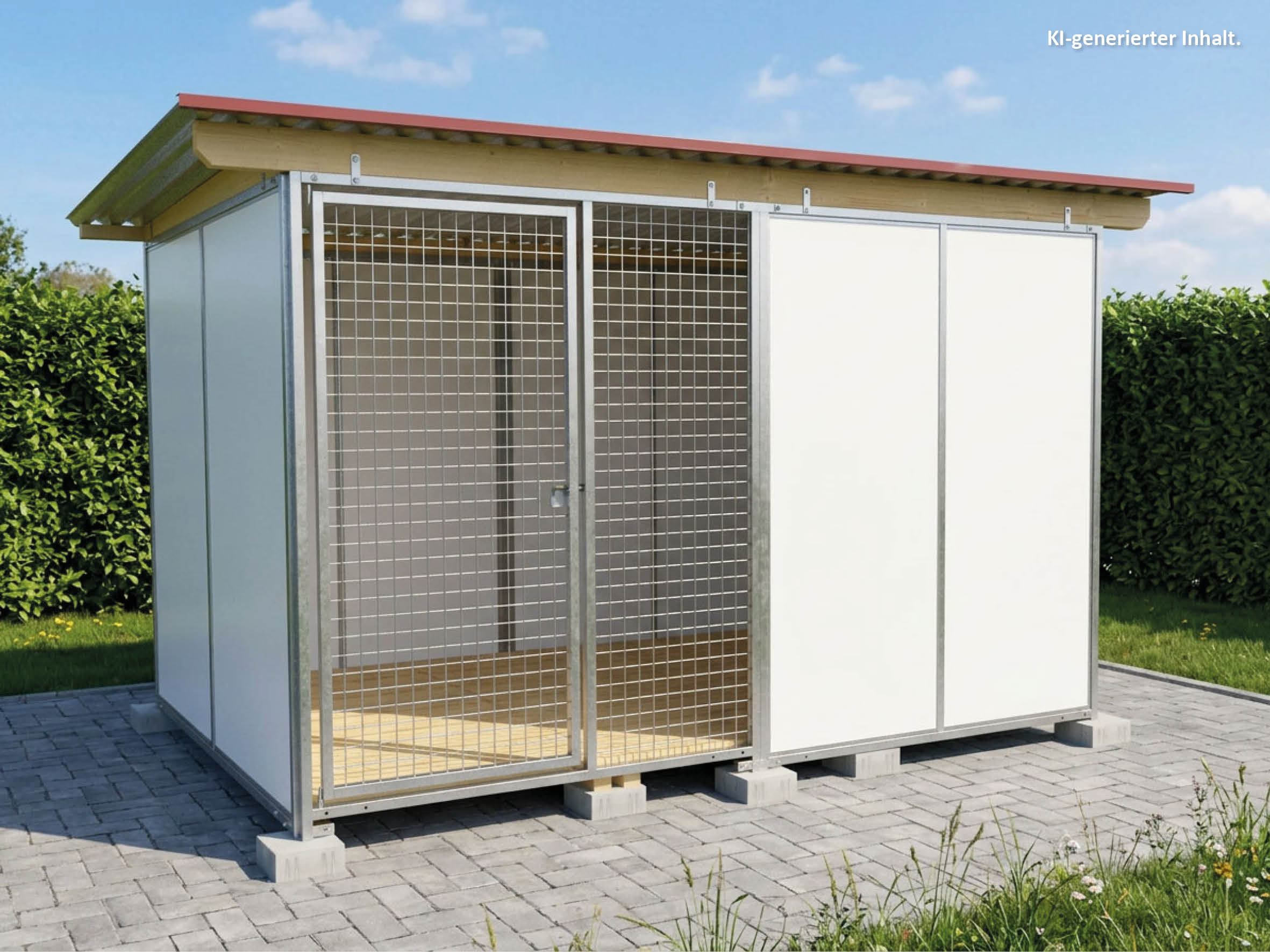 Europa-Hundezwinger 2 x 3 m mit Schutzzecke, Gitterfront, Dach und Holzboden