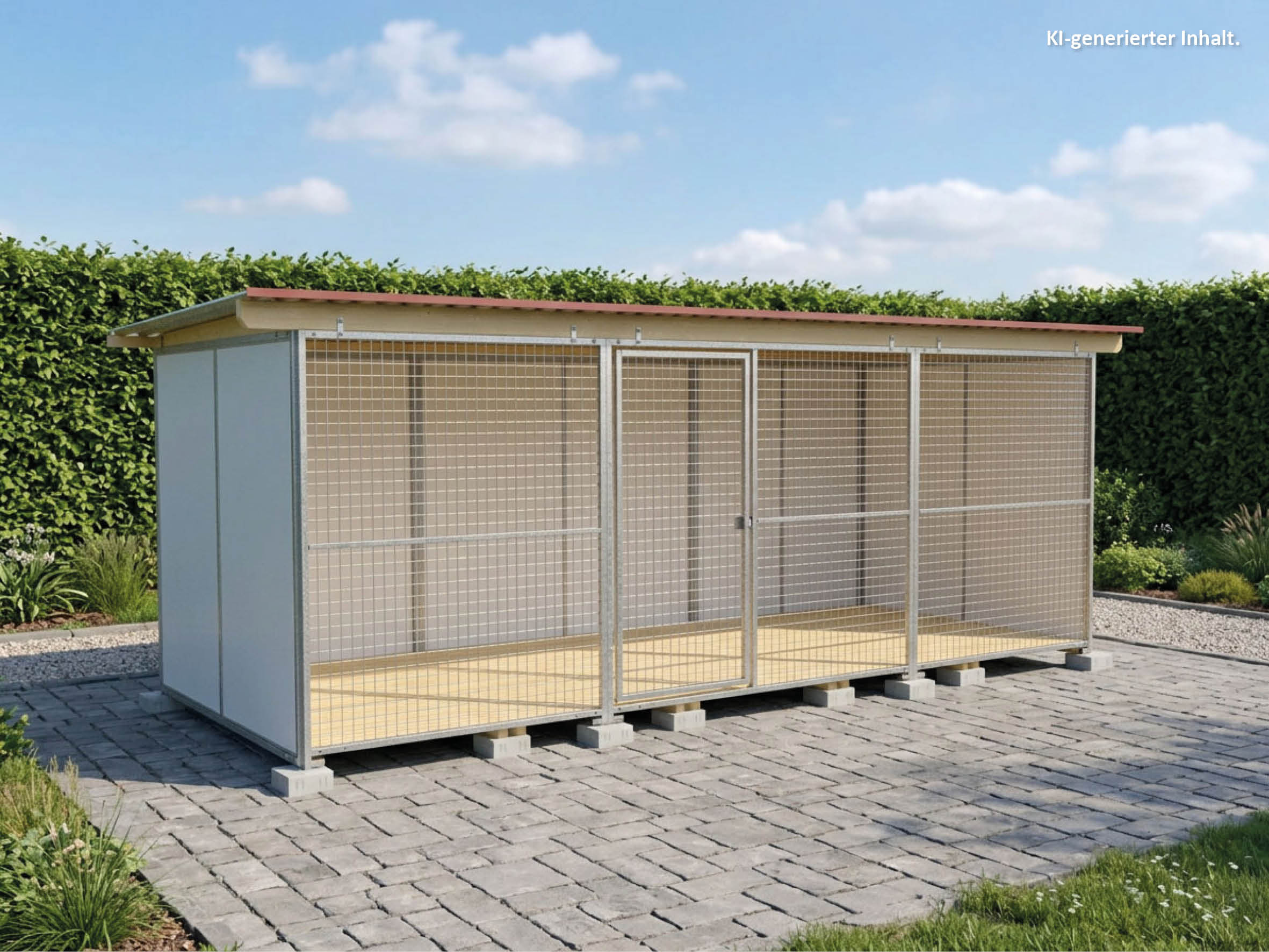 Europa-Zwinger 2 x 5 m mit Gitterfront, Dach und Holzboden