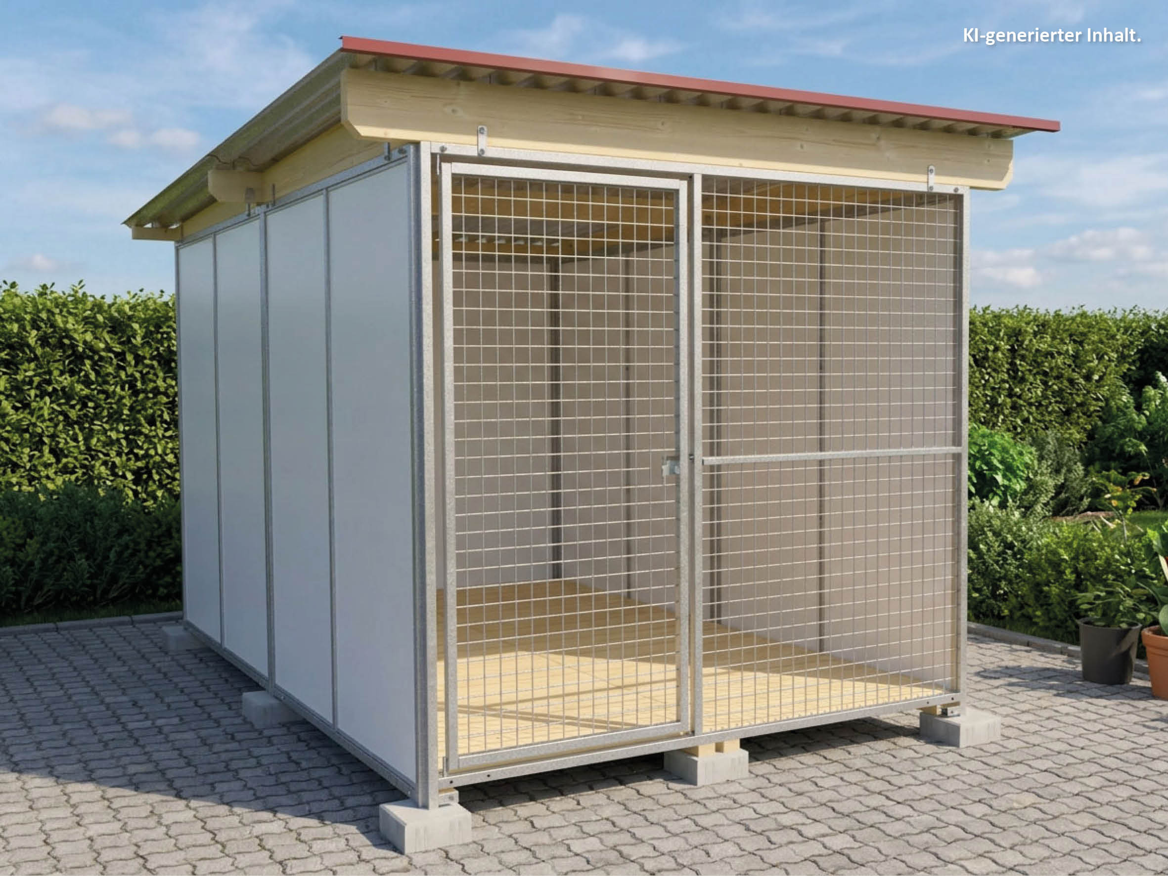 Europa-Hundezwinger 3 x 2 m mit Gitterfront, Dach und Holzboden