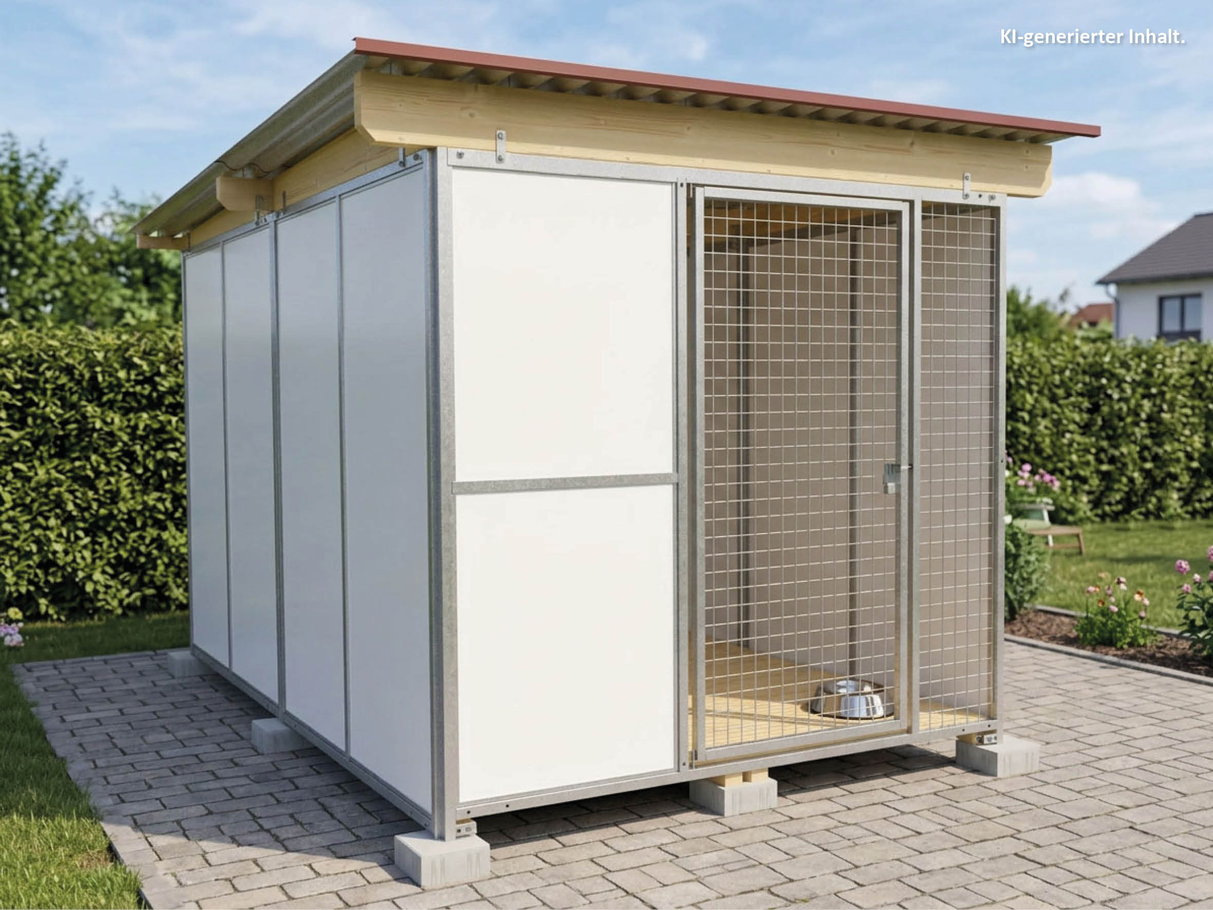 Europa-Hundezwinger 3 x 2 m Vollschutz mit Gitterfront, Dach und Holzboden