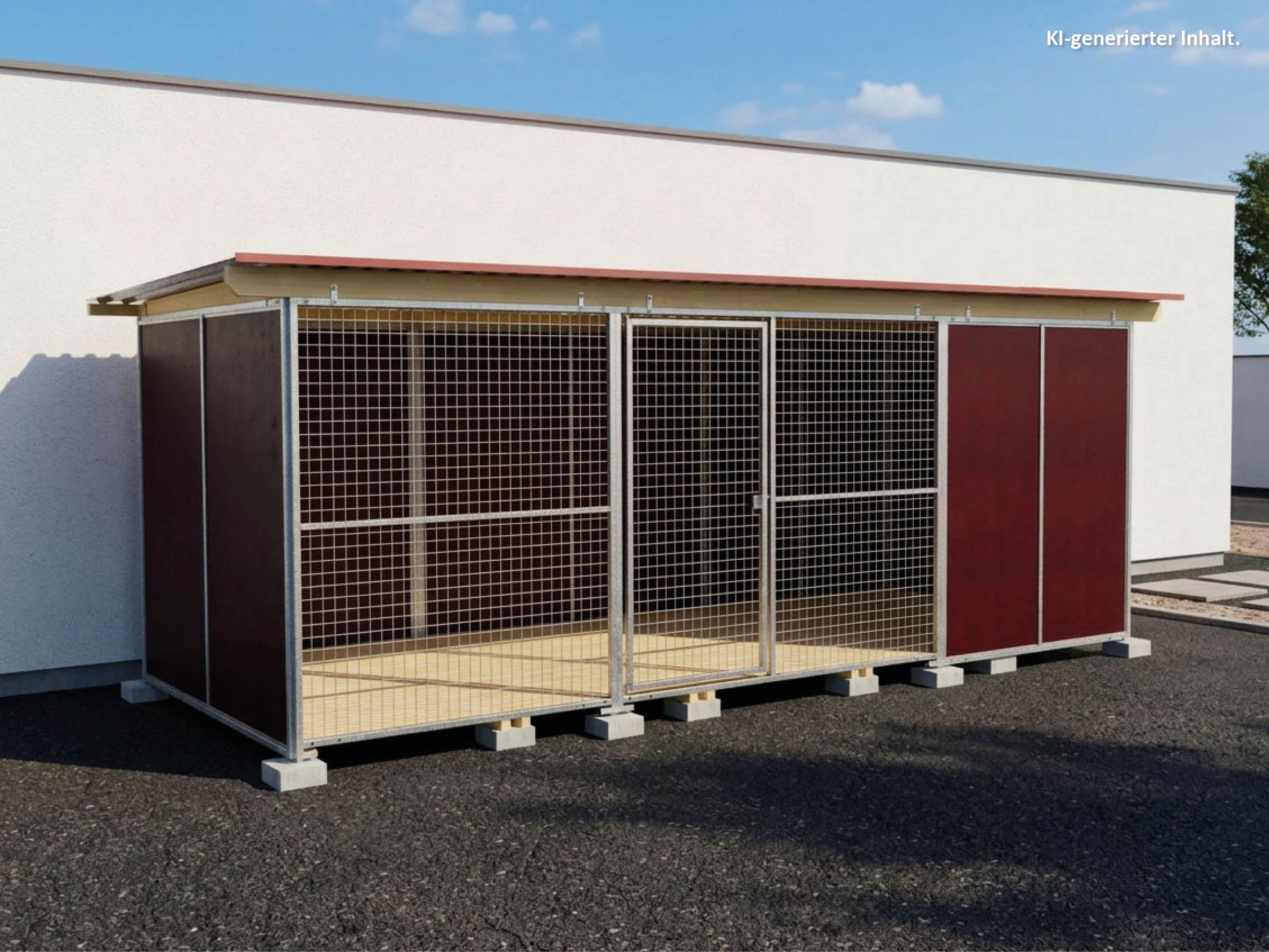 Nato-Hundezwinger 2 x 5 m mit Schutzecke, Gitterfront, Dach und Holzboden