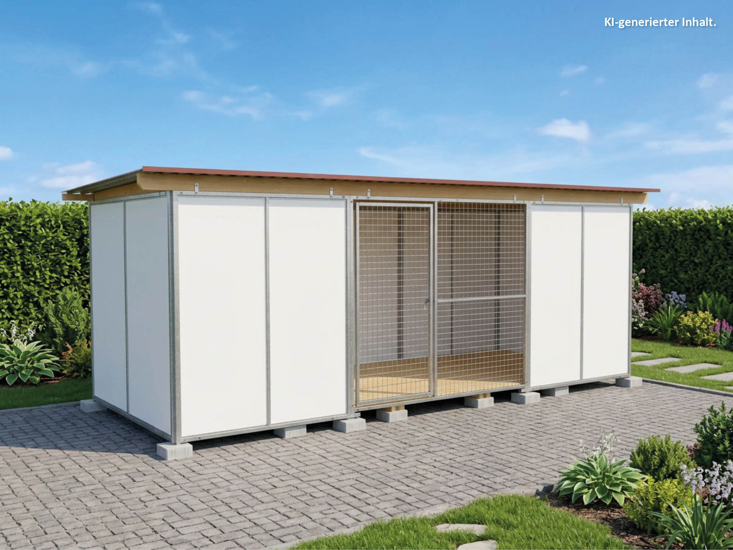 Europa-Hundezwinger 2 x 5 m Vollschutz mit Gitterfront, Dach und Holzboden