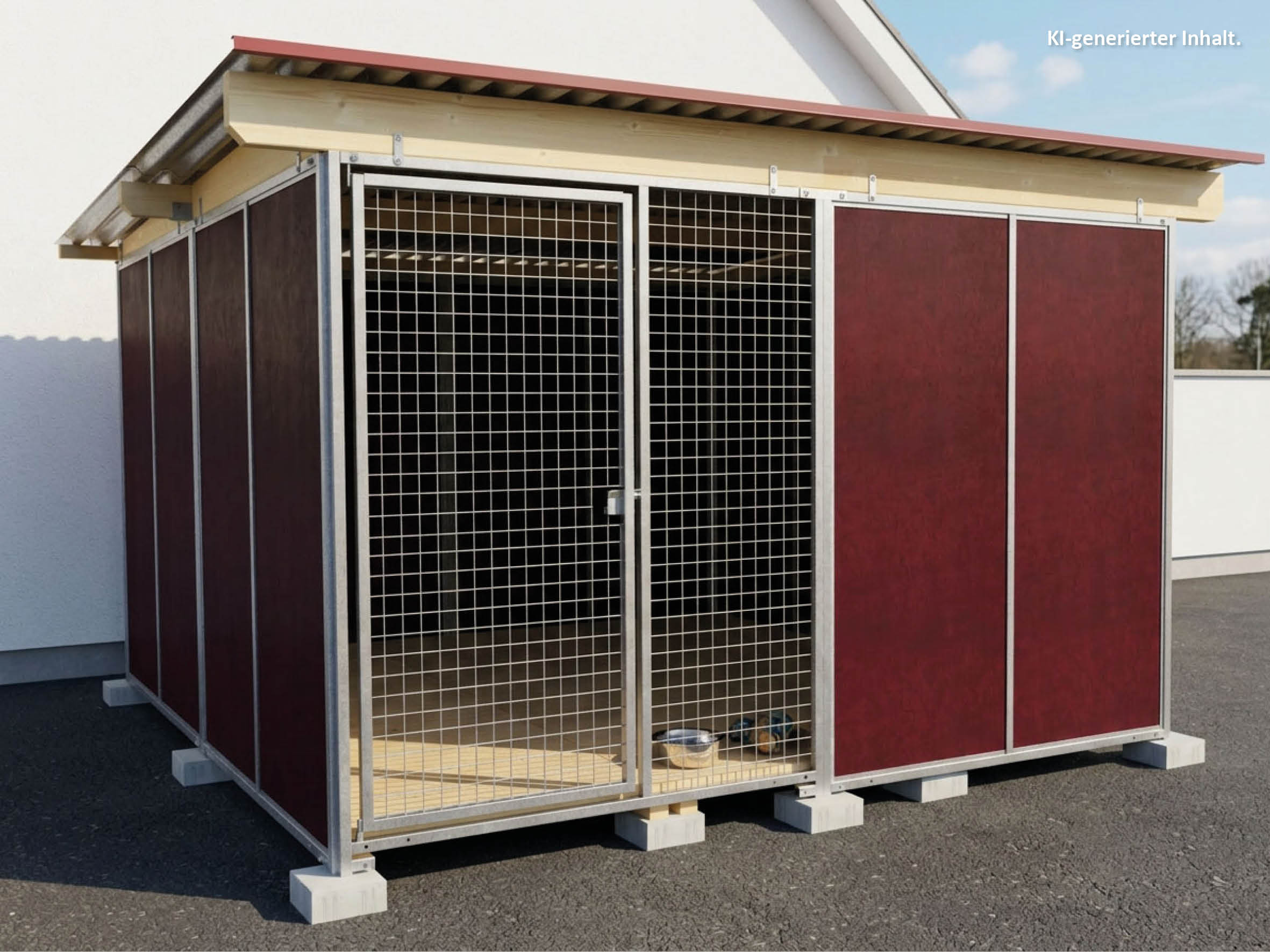 Nato-Hundezwinger Tiefbau 4 x 2 m mit Schutzecke, Gitterfront, Dach und Holzboden
