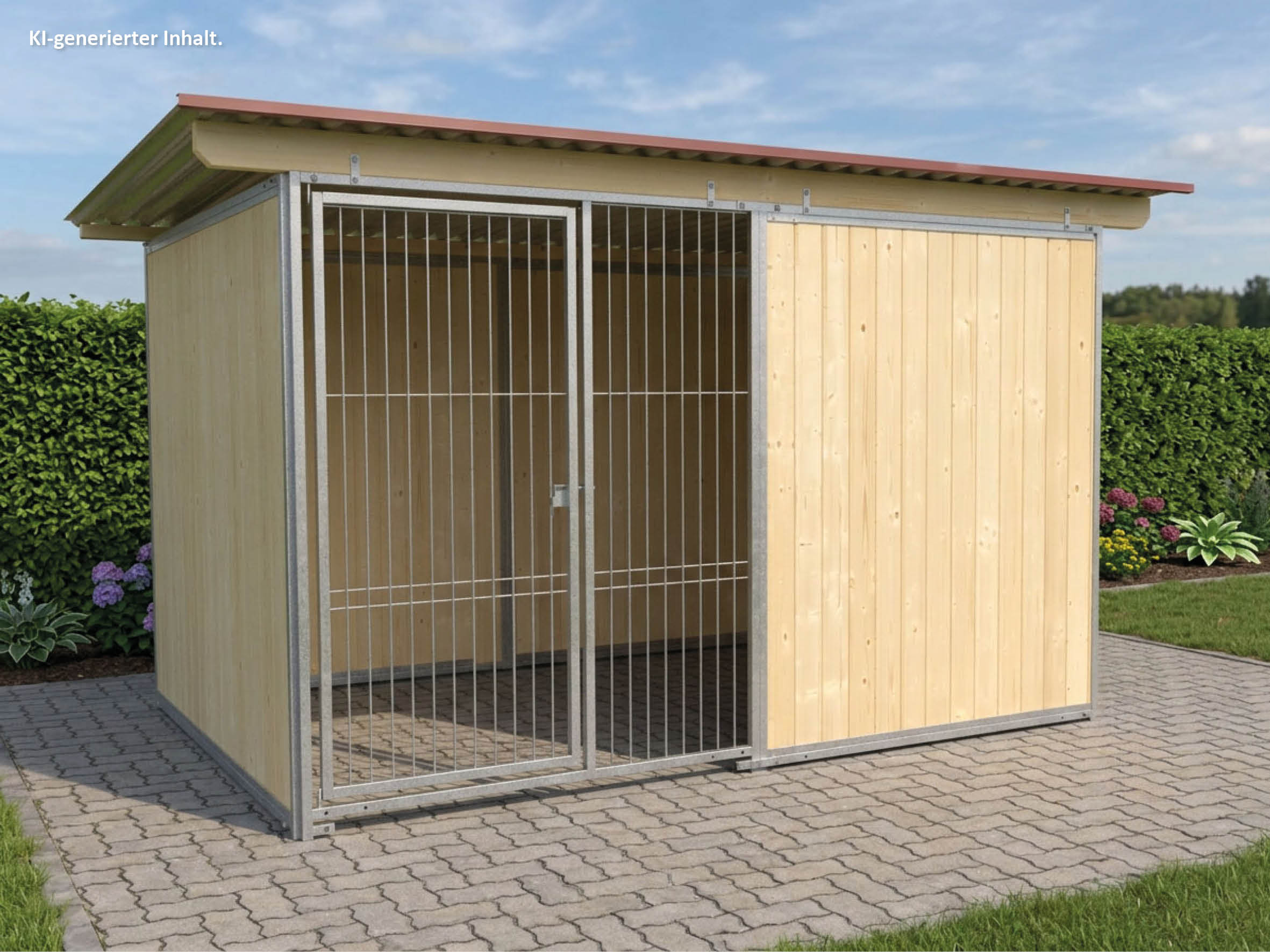 Hundezwinger mit Dach und Holzwänden 3,5-seitig geschlossen