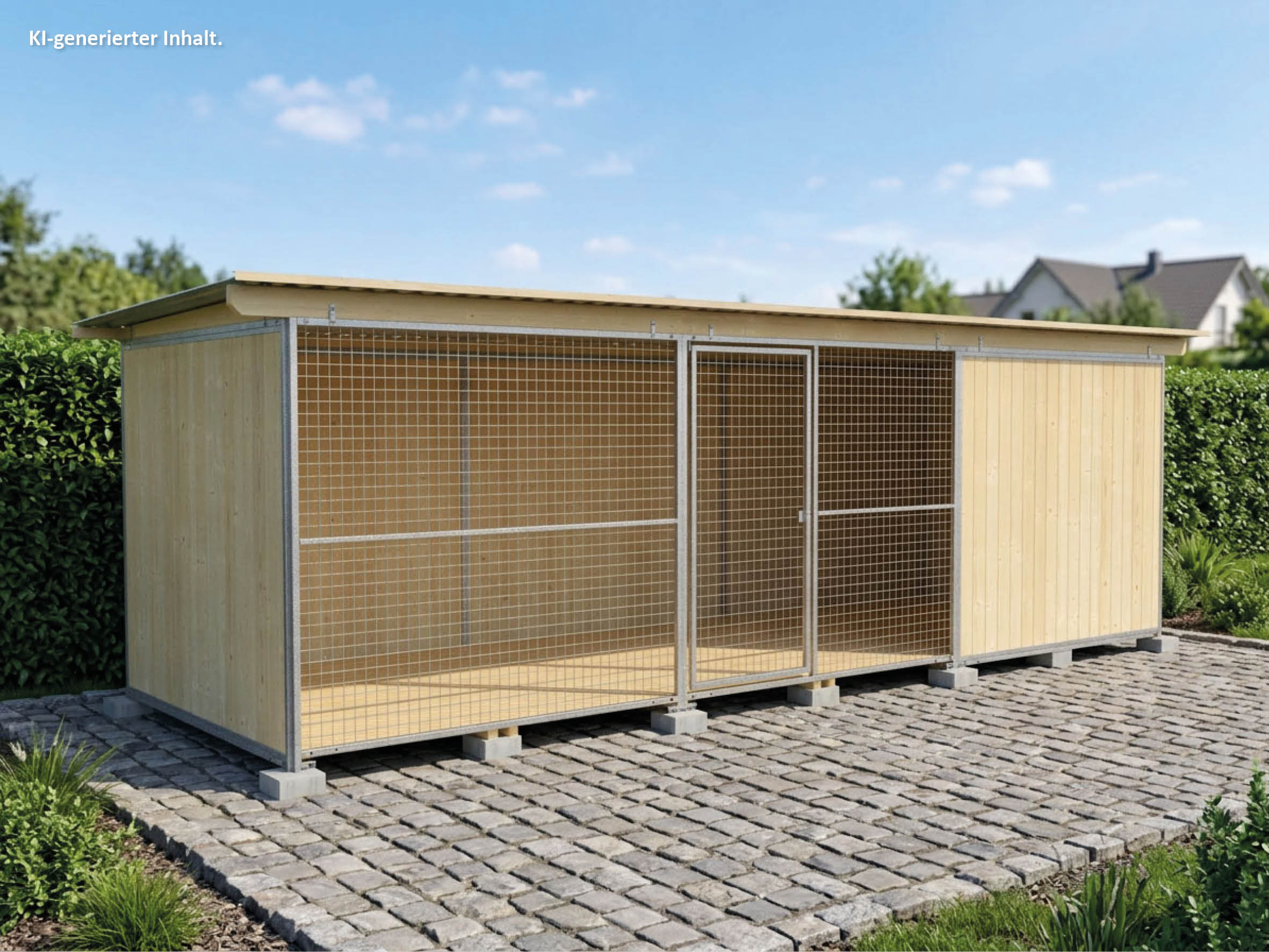 Hundezwinger 2 x 6 m Schutzecke mit  Dach, Holzboden und Fundamentsteinen