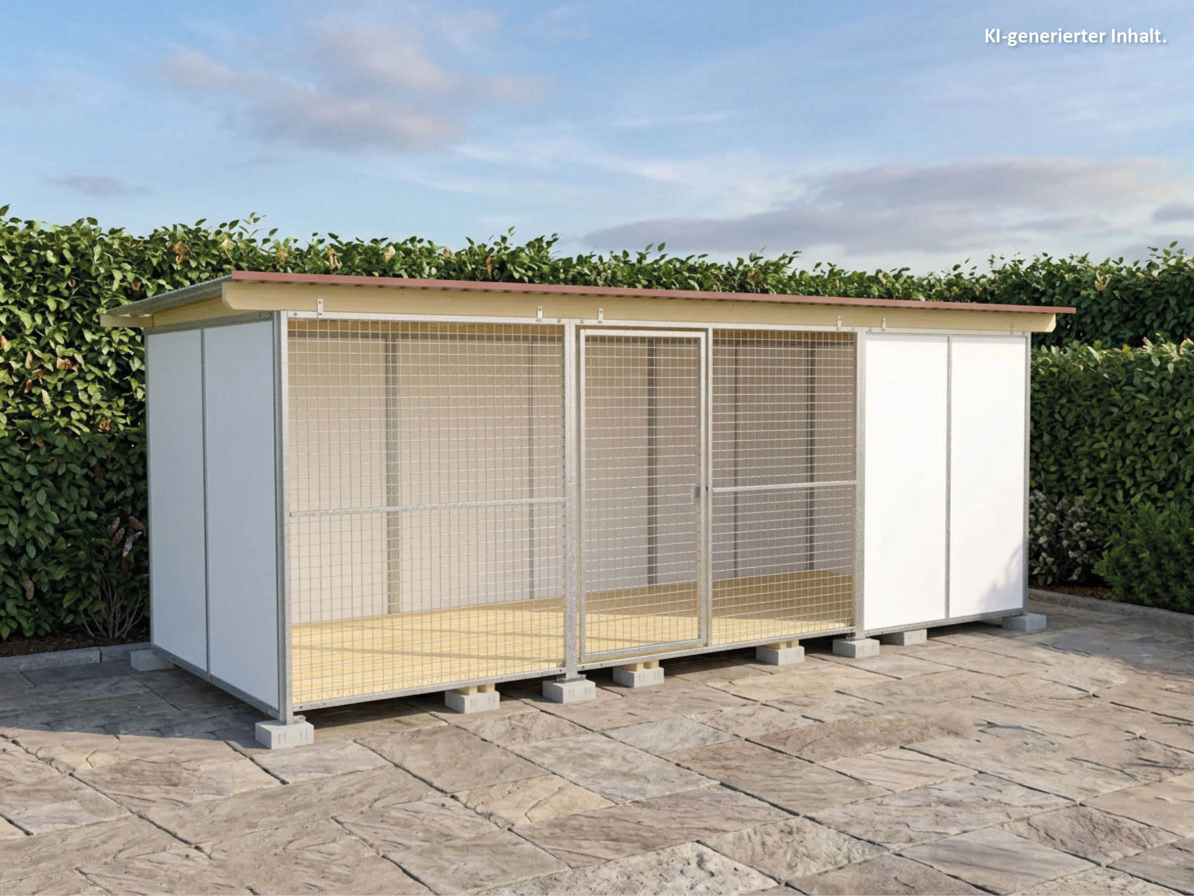 Europa-Hundezwinger Schutzecke 2 x 5 m  mit Gitterfront, Dach und Holzboden