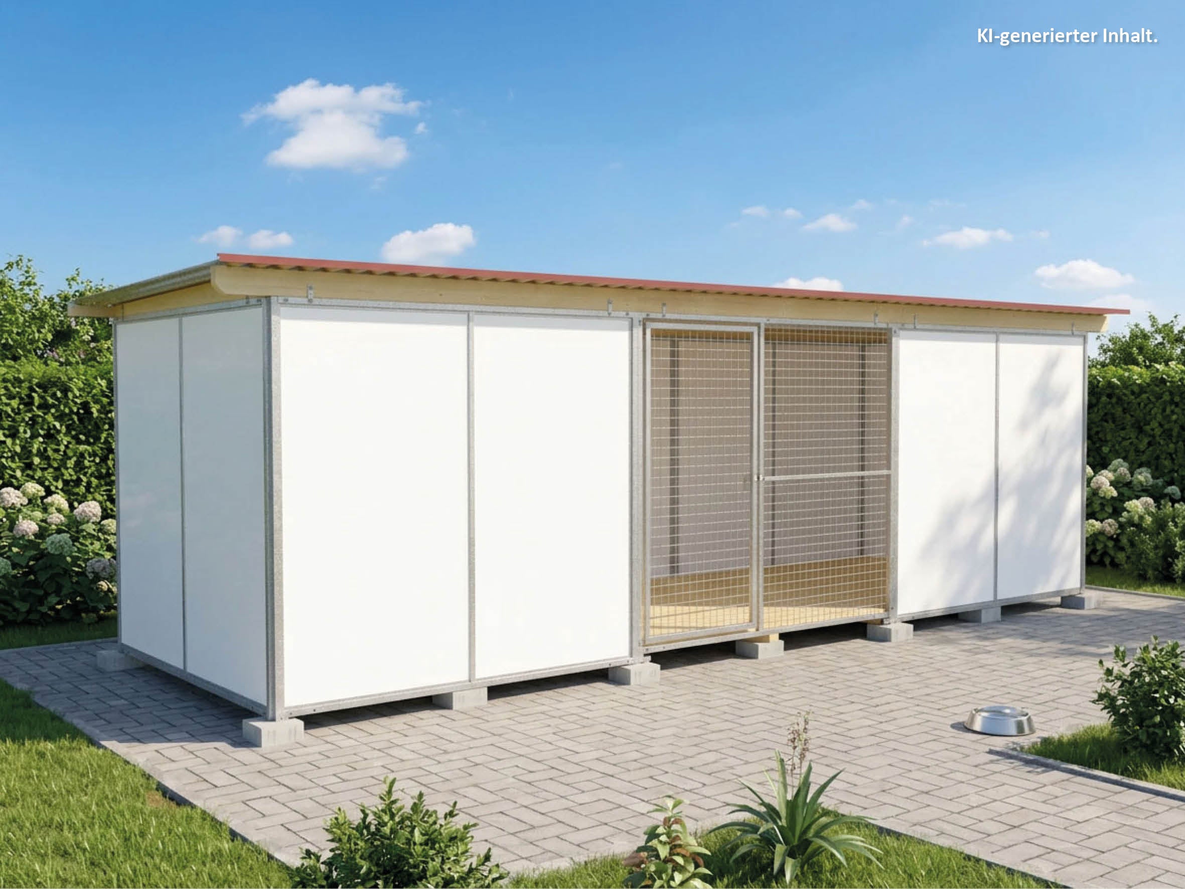 Europa-Hundezwinger Schutzecke 2 x 6 m mit Gitterfront, Dach und Holzboden