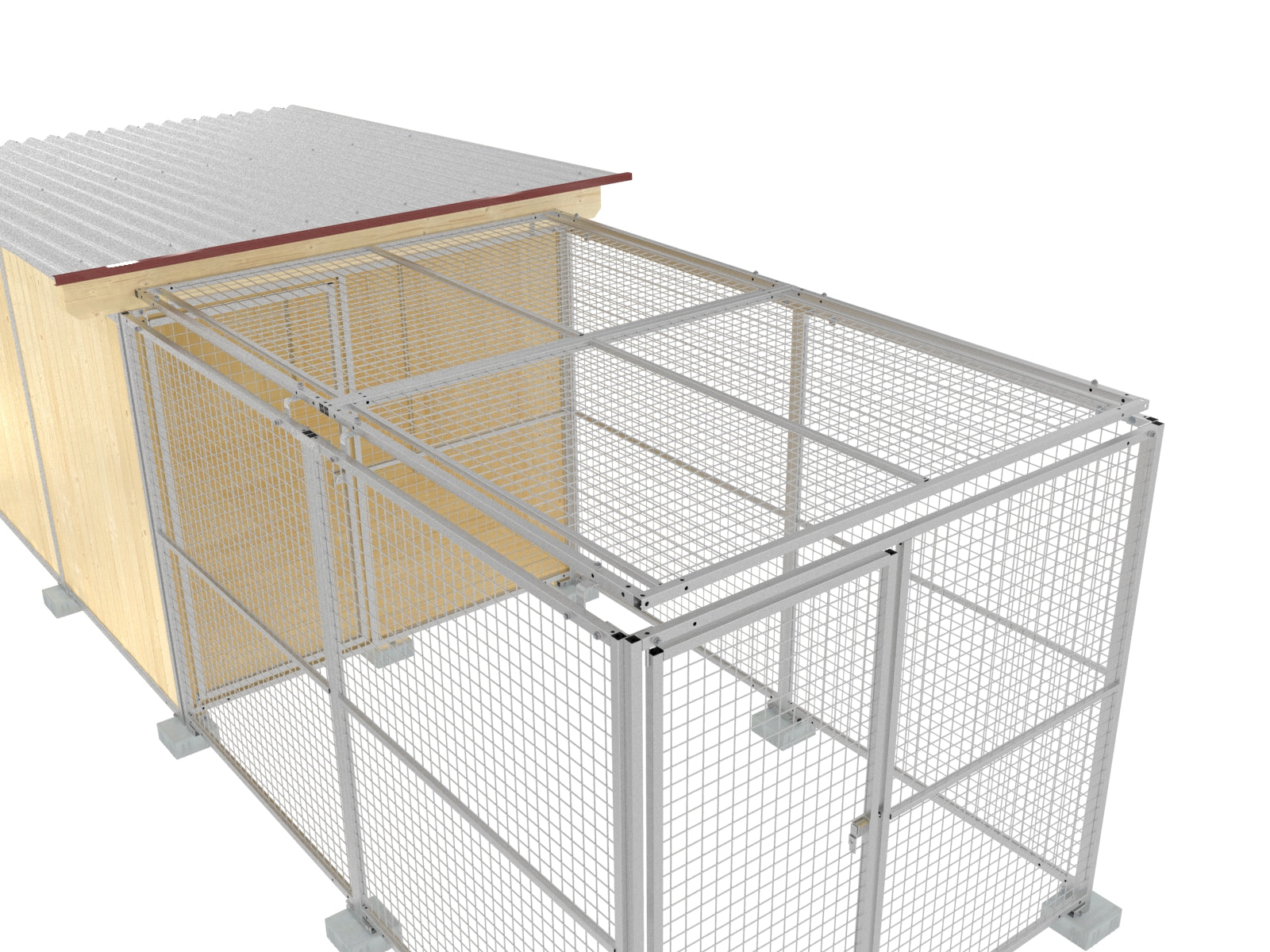 Holzzwinger mit Wellblechdach und angebautem Auslauf