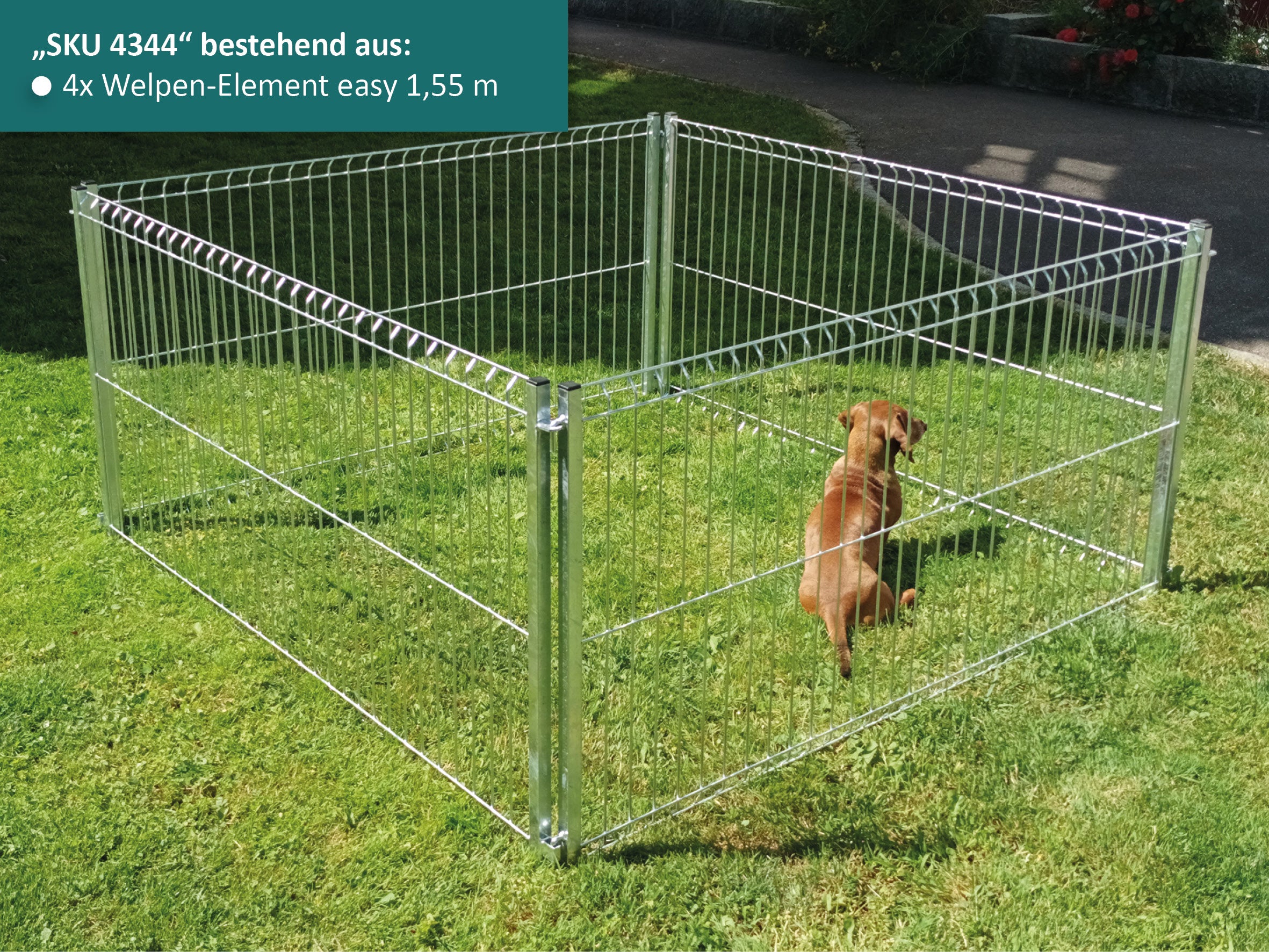 Welpenauslauf aus verzinkten Stabelementen