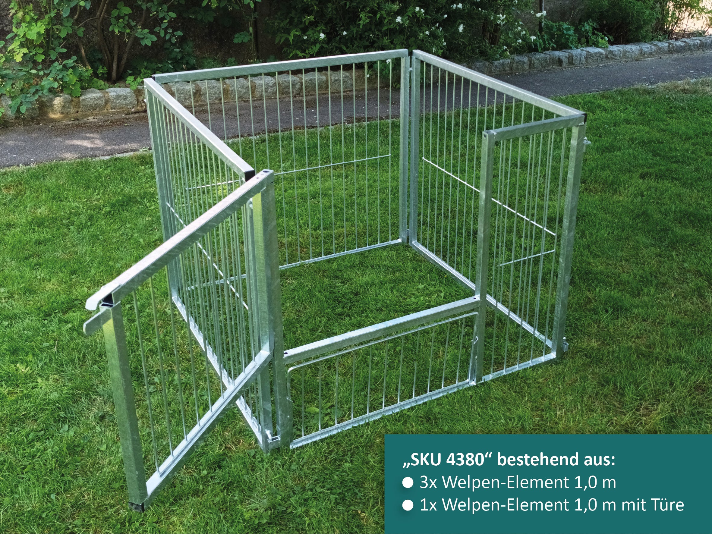 Welpenlaufstall mit Türe aus verzinktem Stahl